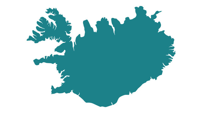Teal map silhouette of iceland isolated on white