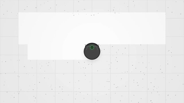 Minimalist Top Down Animation of a Smart Robot Vacuum Cleaner Cleaning Dust on Tiled Floor 4K 60fps