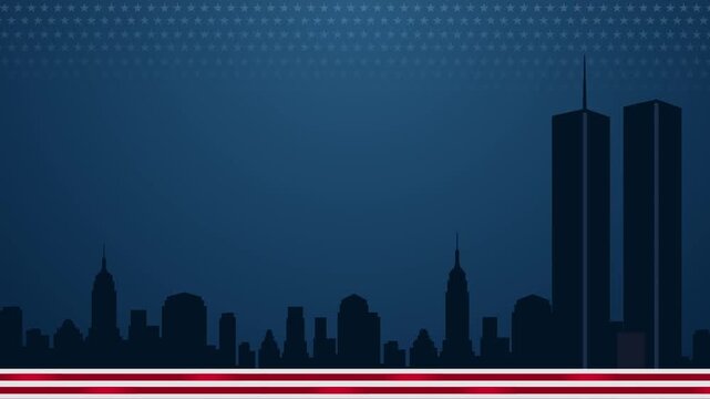 Patriot day text animation with background effects. USA 9 11 we will never forget September 11 video footage