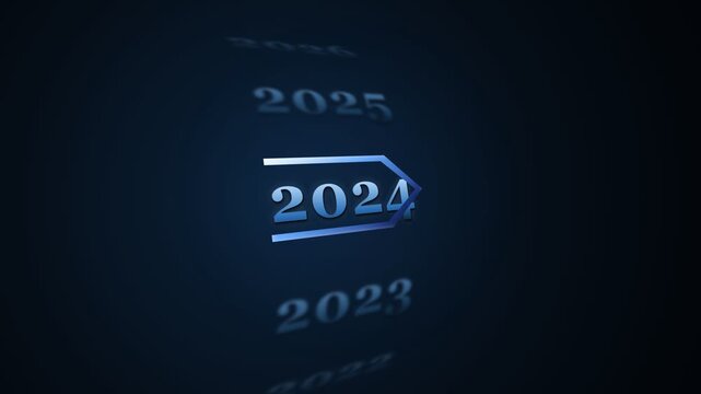 Futuristic digital interface displaying the sequential timeline progression from past years directly into twenty twenty four with glowing temporal markers shimmering across darkness
