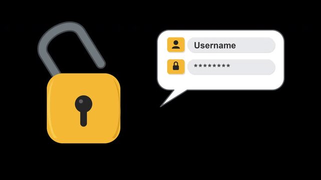 Yellow Padlock Lighter Gray Shackle Opens When Username And Password Typed Outlined Bubble Loop