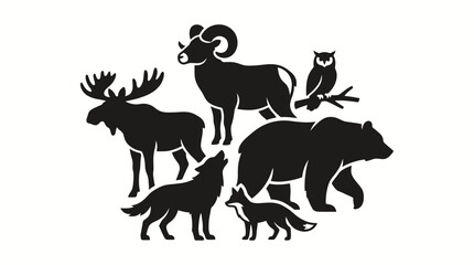 Naklejka premium Silhouettes of various wild animals in a group.