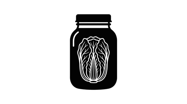 Black and white graphic icon of a jar containing napa cabbage.