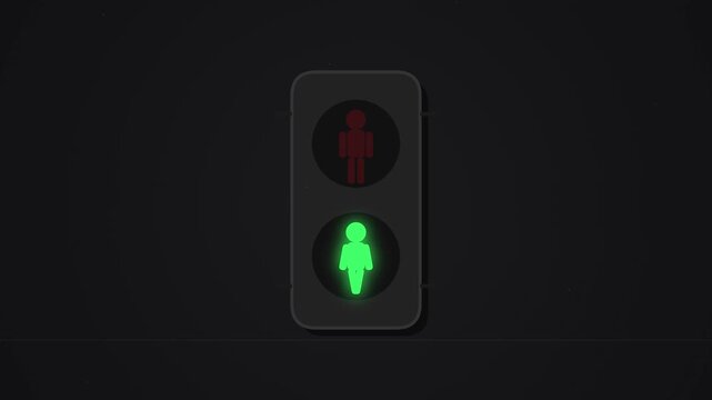 Minimalist Pedestrian Traffic Light Animation Changing from Red Stop to Green Go in 4K 60fps Ultra HD