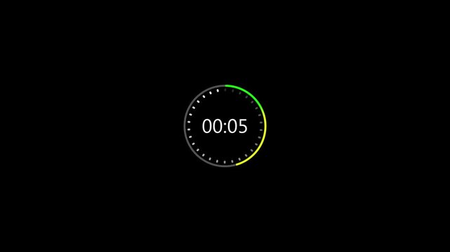 Futuristic 10 countdown timer from 10 to 0 second on black screen. Digital 10 second timer with pulse circle. 