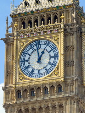 Close-up of Big Ben clock face with golden details