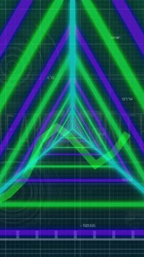 Animation of shapes over financial data processing on green background