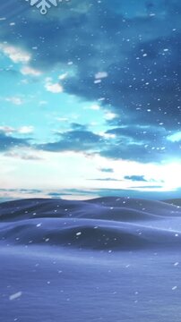 Animation of tower of three penguins holding christmas gift over snowflakes and winter landscape