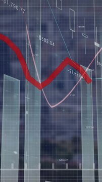 Animation of financial graphs and data over dark background