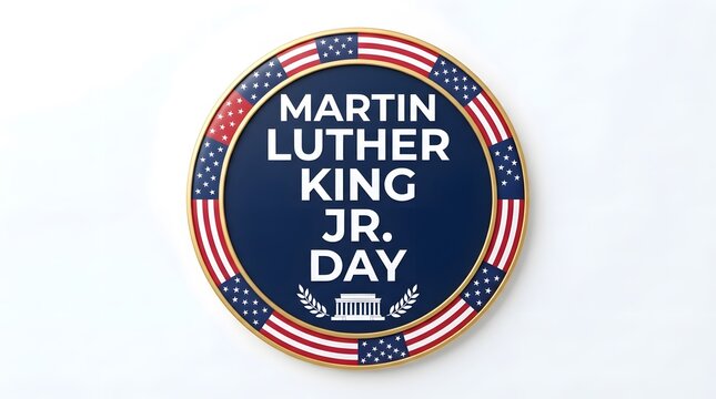 Martin luther king jr day commemorative pin with american flag border isolated on white