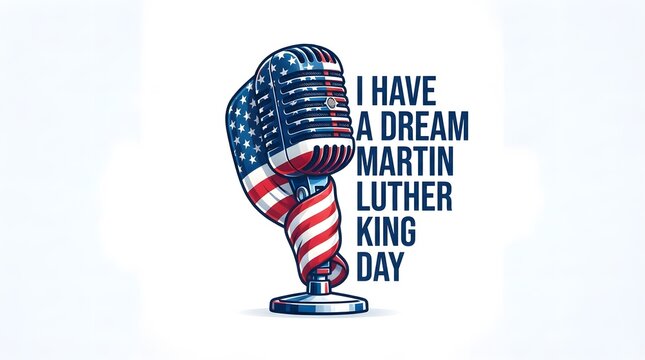 Vintage microphone with american flag and text honoring martin luther king jr