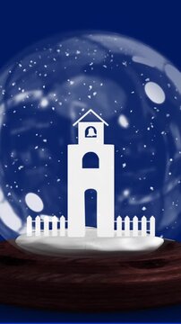 Animation of snow globe over blue background