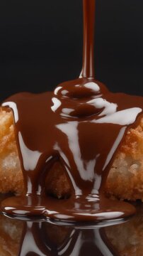 Rich Chocolate Sauce Poured Over Fried Dessert Generative AI