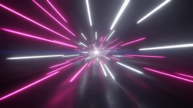Fast Streaks of White and Magenta Neon Light Colliding in Clean Minimalist Space, Futuristic Warp Speed Motion Background Full HD