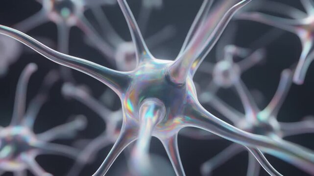 Extreme Macro Shot of Neural Node Vibrating and Disintegrating, Soft Iridescent Light Microscopic Biological Animation Full HD