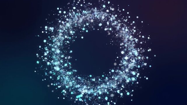Luminous Translucent Particles Forming Circular Flowing Stream on Dark Background, Seamless Motion Graphics Loop 1080p