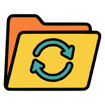 refresh folder load computer data file sign exchange flat color vector illustration template design
