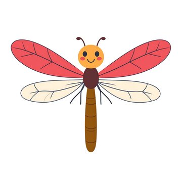 Cute cartoon ladybug with red wings flying.
