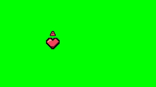 Retro Pixel Art Five Heart Health Bar on Green Screen