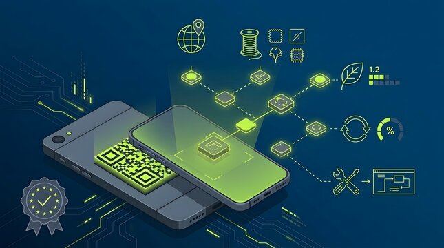 Digital Product Passport QR Code Lifecycle Traceability. Isometric Flat Vector Illustration. 