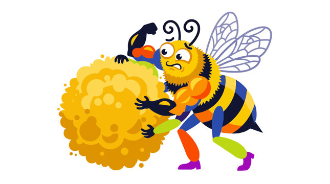 Cartoon Bee Carrying Giant Pollen Ball.