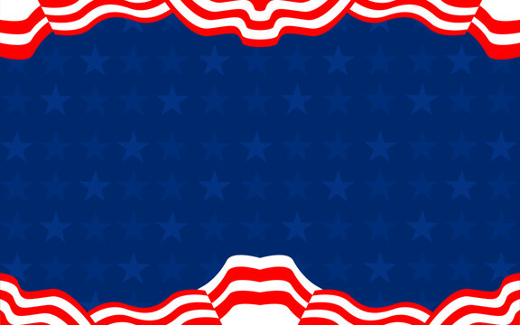 Blue background with red and white patriotic bunting frame, suitable for holiday celebration art, party invitations, banners, and social media posts.