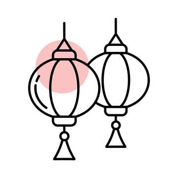 Pair of Hanging Red Chinese Lanterns Icon for Imlek Festival