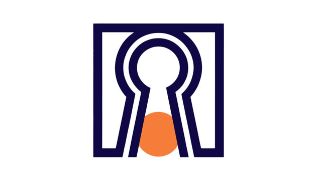 Abstract Keyhole Logo with Orange Circle on White Background - Security, Access, Opportunity