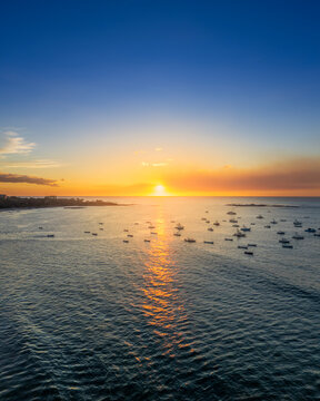 Tamarindo Costa Rica bay at sunset with boats