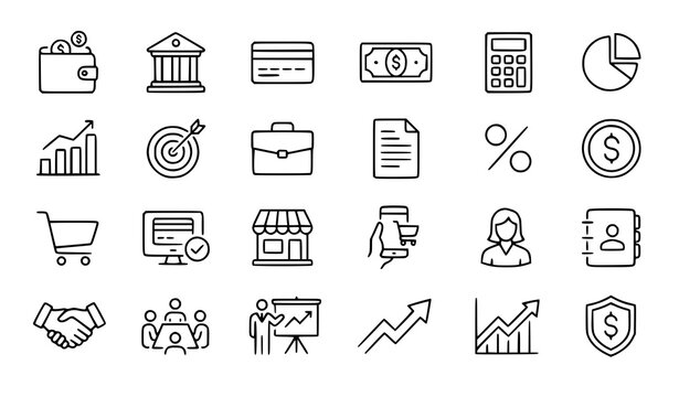 Business Finance and E Commerce Line Icons Set Editable Stroke Vector Illustration