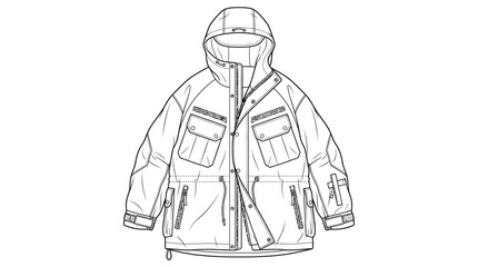 Fashion Illustration of a Hooded Parka Jacket © Denok
