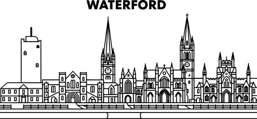 Fototapeta premium Waterford City Ireland Black and White Skyline Illustration