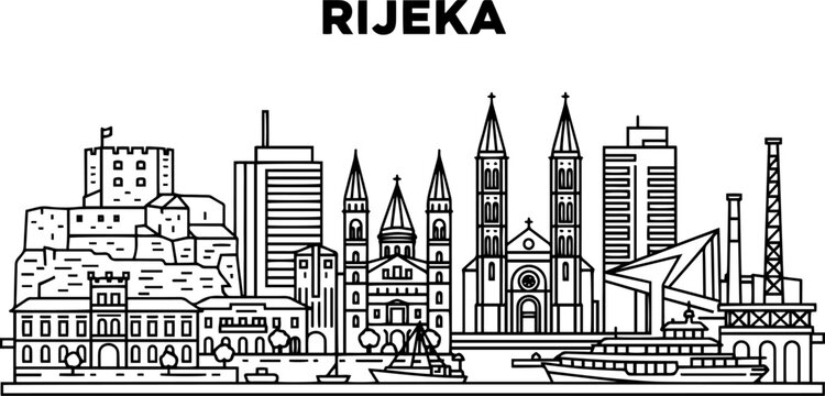 Rijeka Croatia City Skyline Illustration Outline Drawing