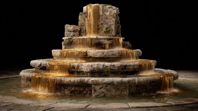 Stone fountain cascading water tiers