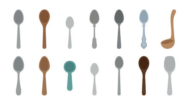 spoon set cartoon flat illustration
