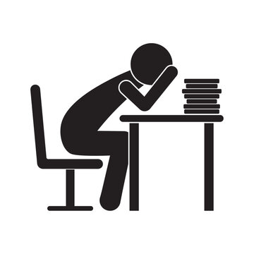 Flat vector icon of an overworked multitasking worker