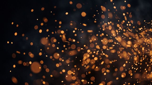 Close-up of vibrant orange and yellow sparks flying against a dark, smoky background, creating a dynamic and energetic visual effect.