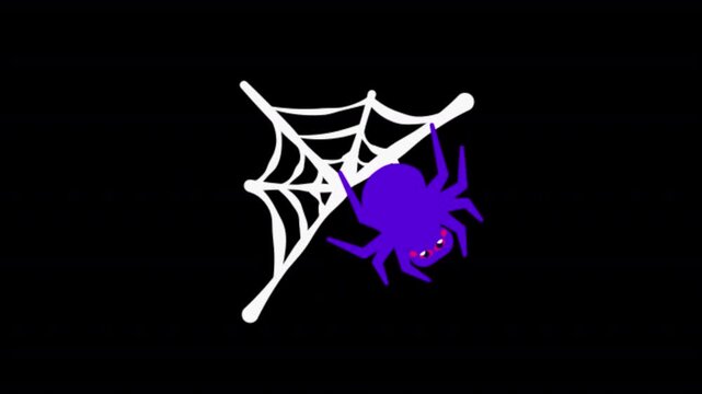 Spooky purple spider hanging from a white web with playful Halloween styling on transparent background.