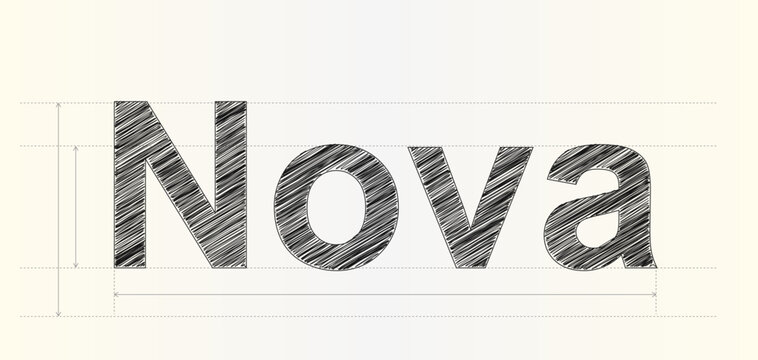 Creative concept typography featuring the word Nova rendered with a hand drawn sketch style effect