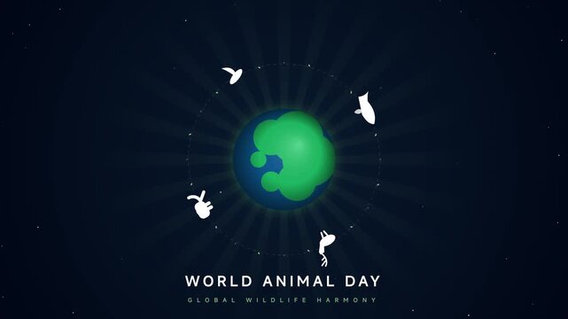 Celebrating World Animal Day with Global Wildlife Harmony and a Representation of Earth Surrounded by Silhouettes of Various Animals and Birds