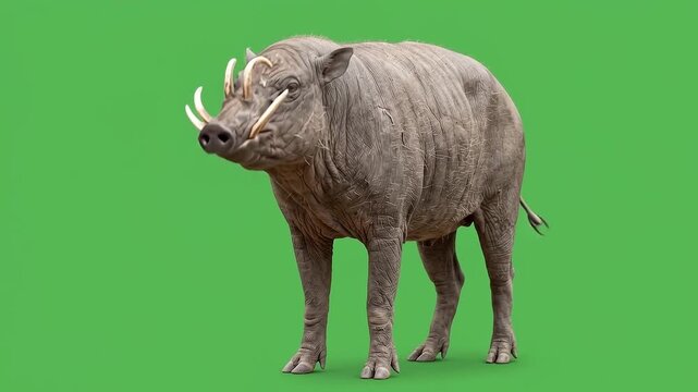 Babirusa mammal standing against a green screen background