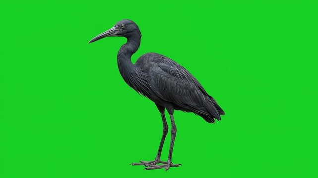 Black Heron Bird Calling on Chroma Key Background