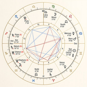 Astrological Natal Chart Wheel Diagram with Planetary Aspects