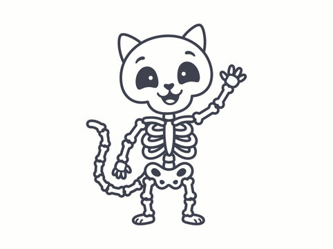 Cartoon skeleton cat waving