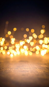 Golden bokeh light warm glow blurred light sparkling background festive atmosphere golden bokeh light creates warm festive glow with sparkling heart shaped highlights above reflective surface