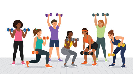 Obraz premium Diverse Women Exercising with Dumbbells