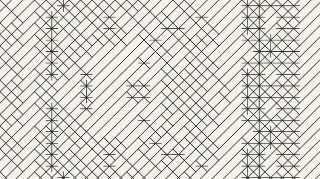 Abstract Monochrome Geometric Pattern With Intersecting Lines and Textured Cross Stitch Details