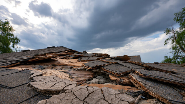Storm Clouds Loom Above a Destroyed Section of Asphalt and Stone