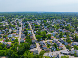 Obraz premium Village of Riverside aerial view in summer in city of East Providence, Rhode Island RI, USA. 