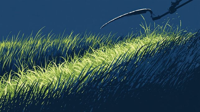 Minimal flat vector illustration of a scythe swung
